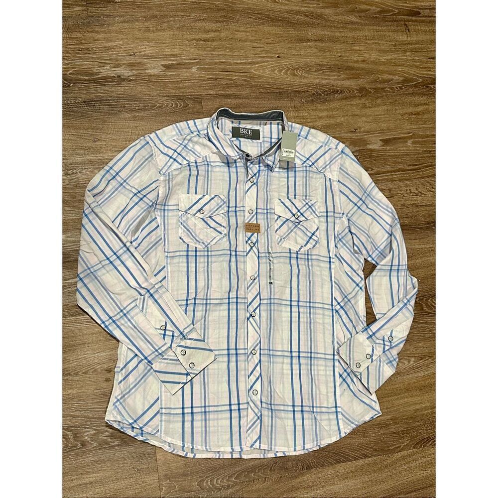 BKE XL athletic fit pearl snap western plaid shirt